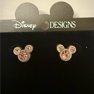 Mickey Mouse Ears Light Pink Crystal Official Disney Silver Tone Stud Earrings